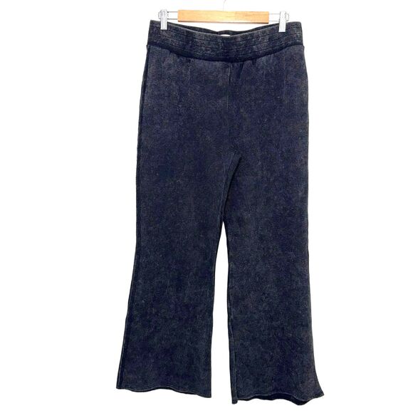 Sunnyside By Sundry Thermal Waffle Knit Wide Leg Pant - Dark Gray L - Picture 1 of 7